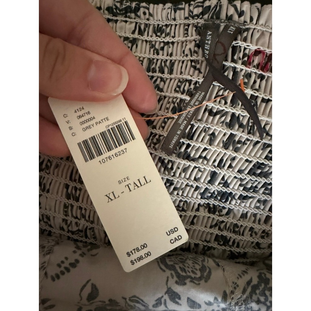 Anthropologie Jumpsuit Women XL-Tall Grey Paisley Strapless Wide Leg Smocked - Picture 7 of 7